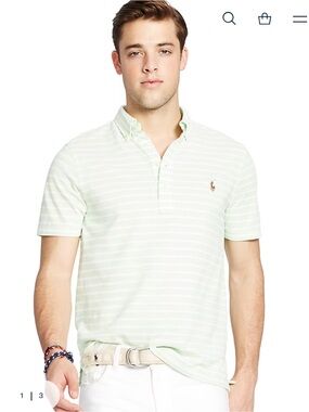 Polo Ralph Lauren Hampton Knit Oxford Striped Polo Key Lime Green Shirt Size XL